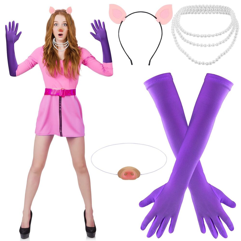 2698 4 Pieces Halloween Purple Piggy Costume Set Pig Nose